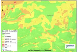 Location of Leitrim landslide on landslides susceptibility map