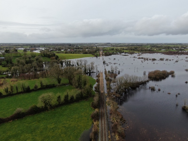 flooded railway in Ireland